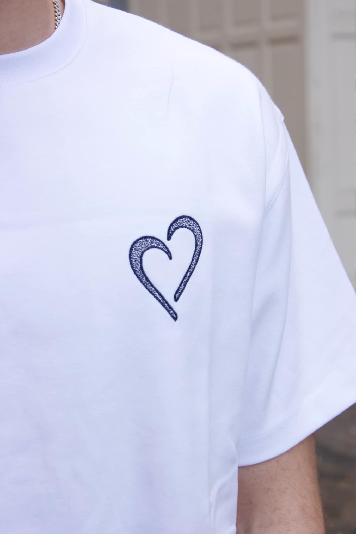 Heavyweight T-Shirt with Blue Logo - White