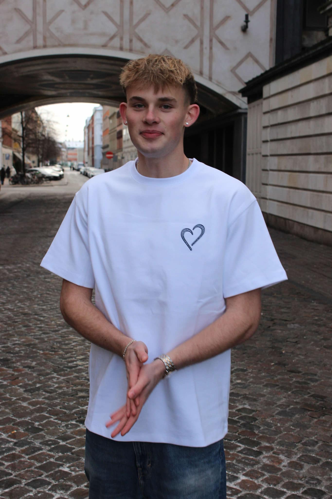 Heavyweight T-Shirt with Blue Logo - White