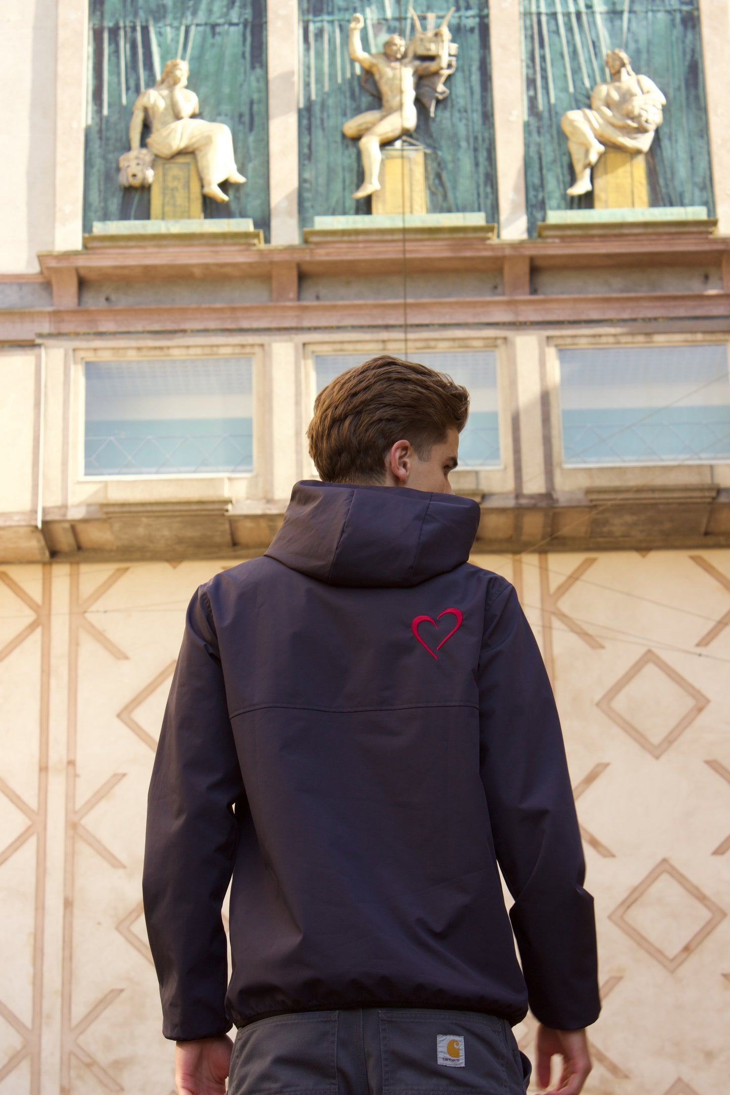 Windjacket with Red Heart - Dark Blue