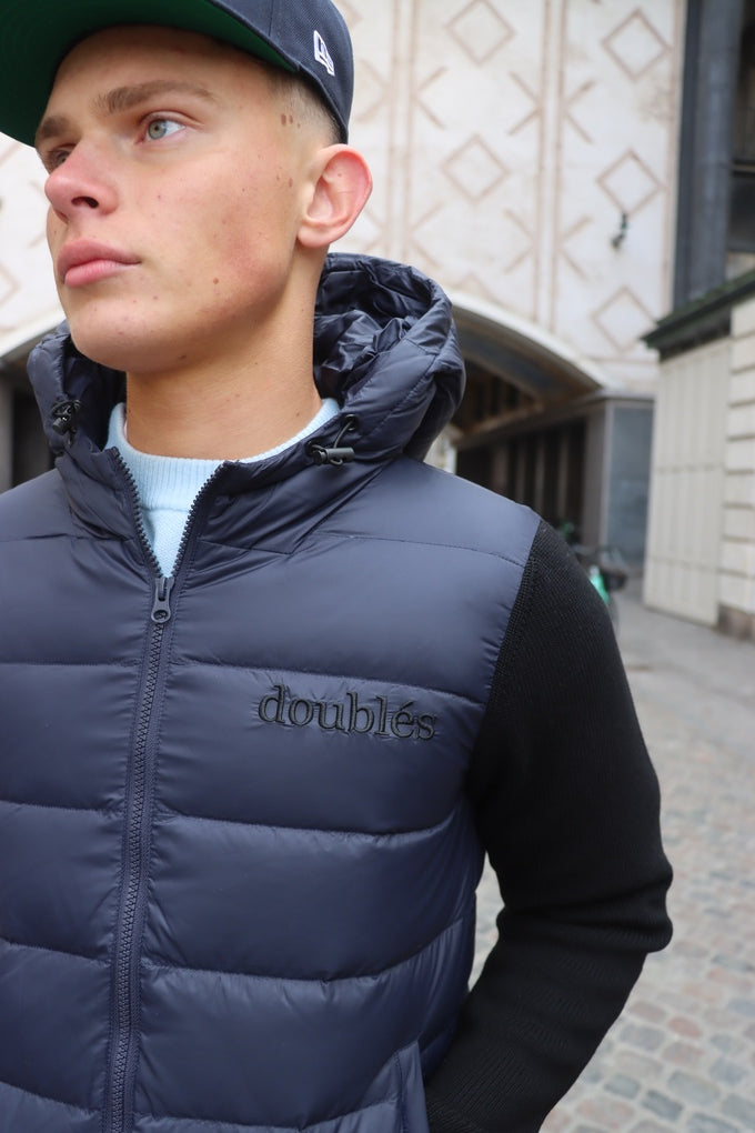 Knit Puff with Hood & Logo - Dark Blue