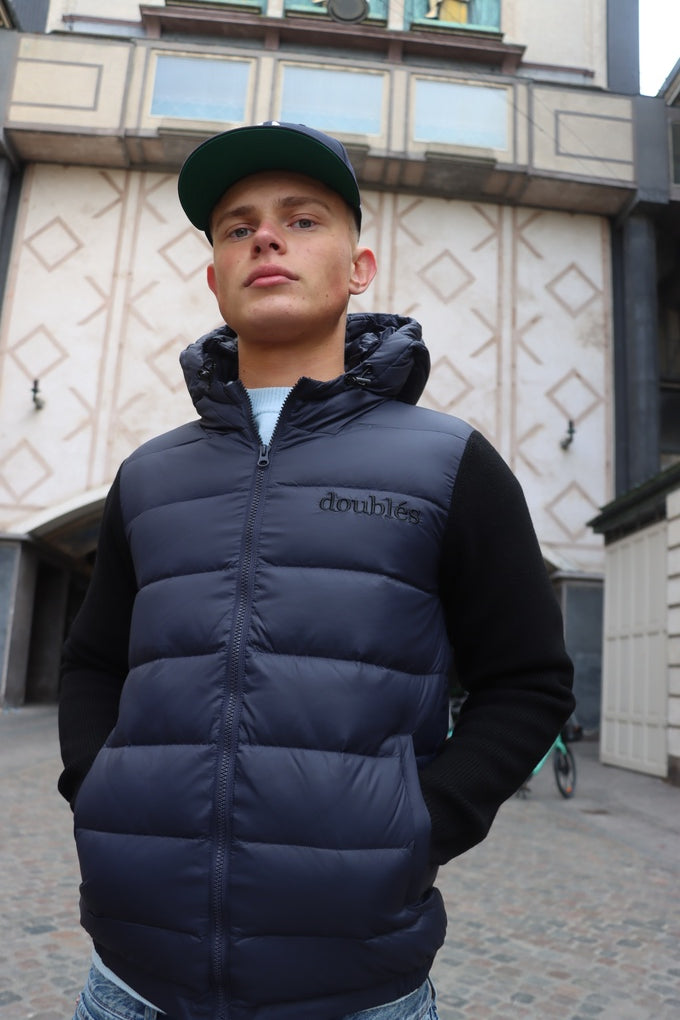 Knit Puff with Hood & Logo - Dark Blue