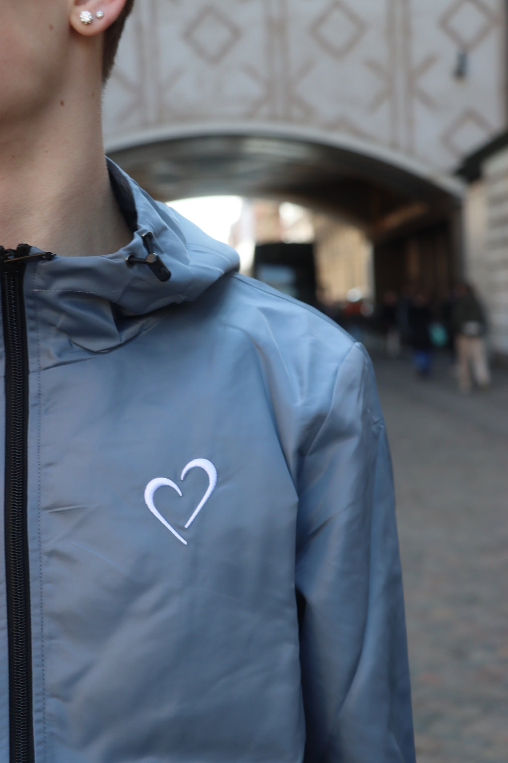 Nylon Vindjakke med Hjerte - Grå