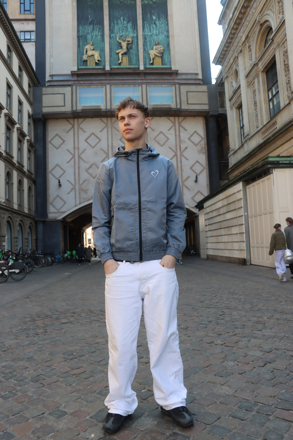 Nylon Vindjakke med Hjerte - Grå