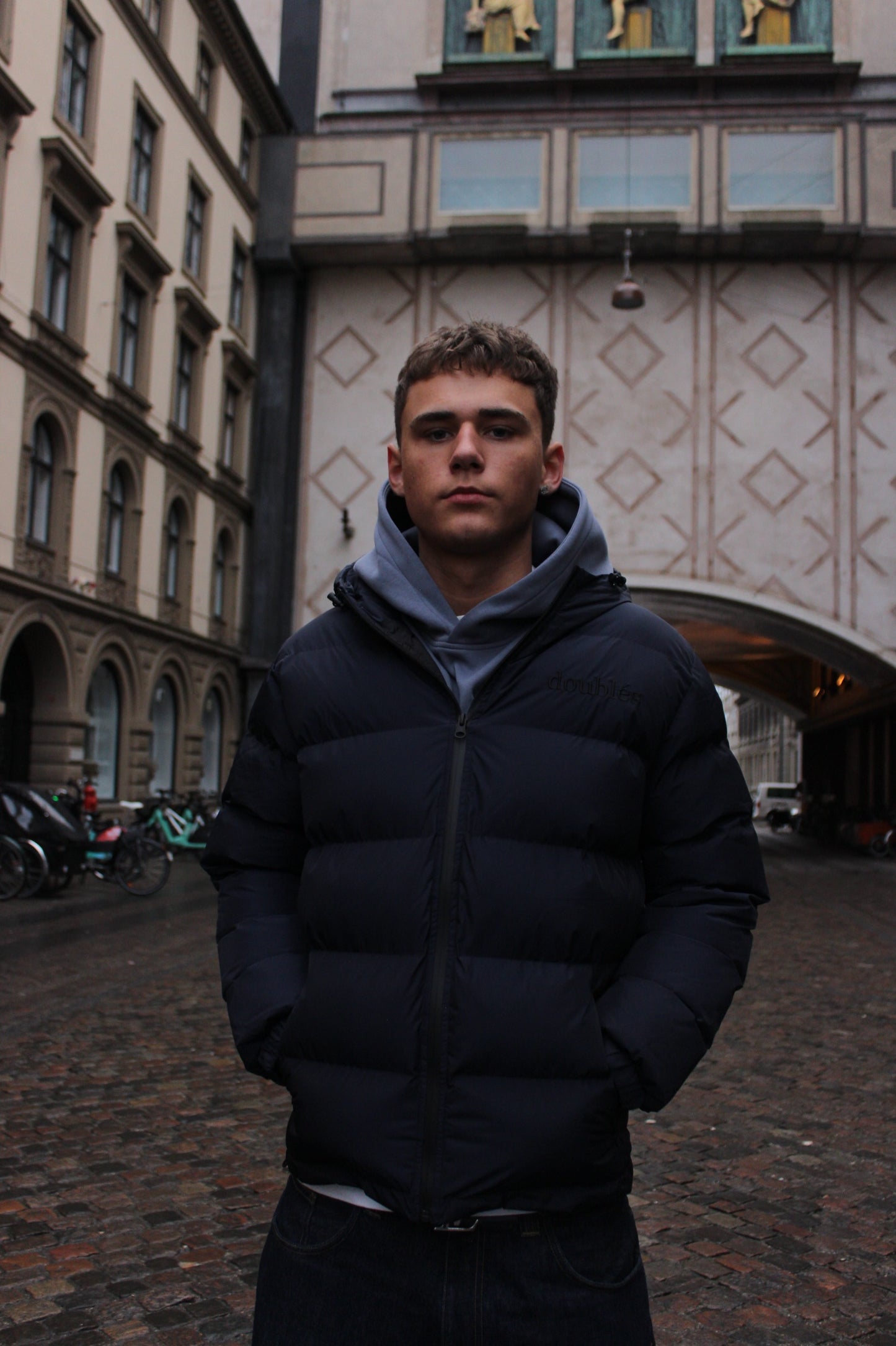 Forårs Pufferjacket med Logo Mørkeblå
