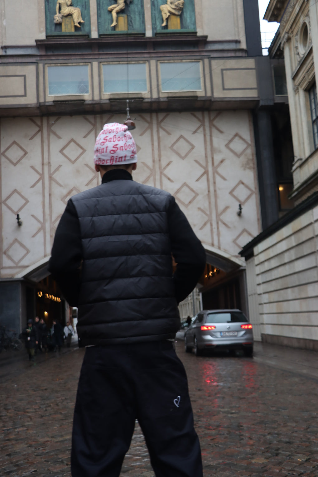 Knit Puff without Hood with Heart - Black