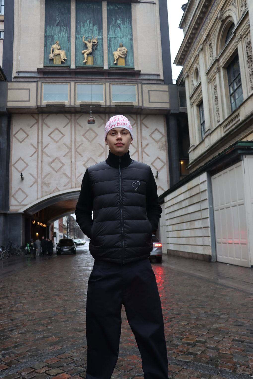 Knit Puff without Hood with Heart - Black