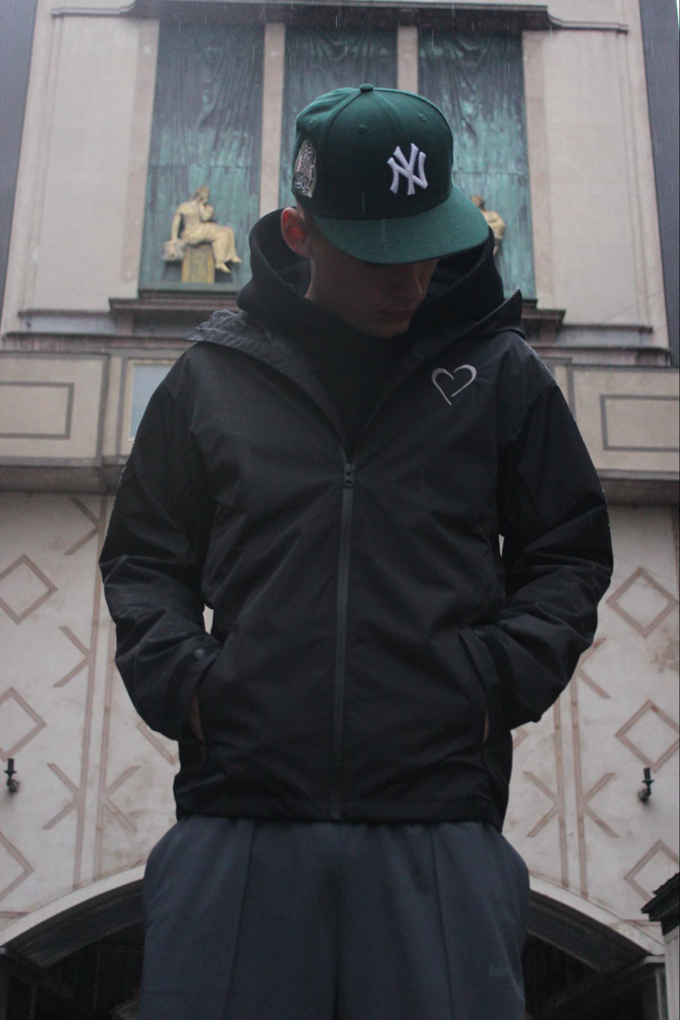 Waterproof Shell Jacket with Heart Logo - Black