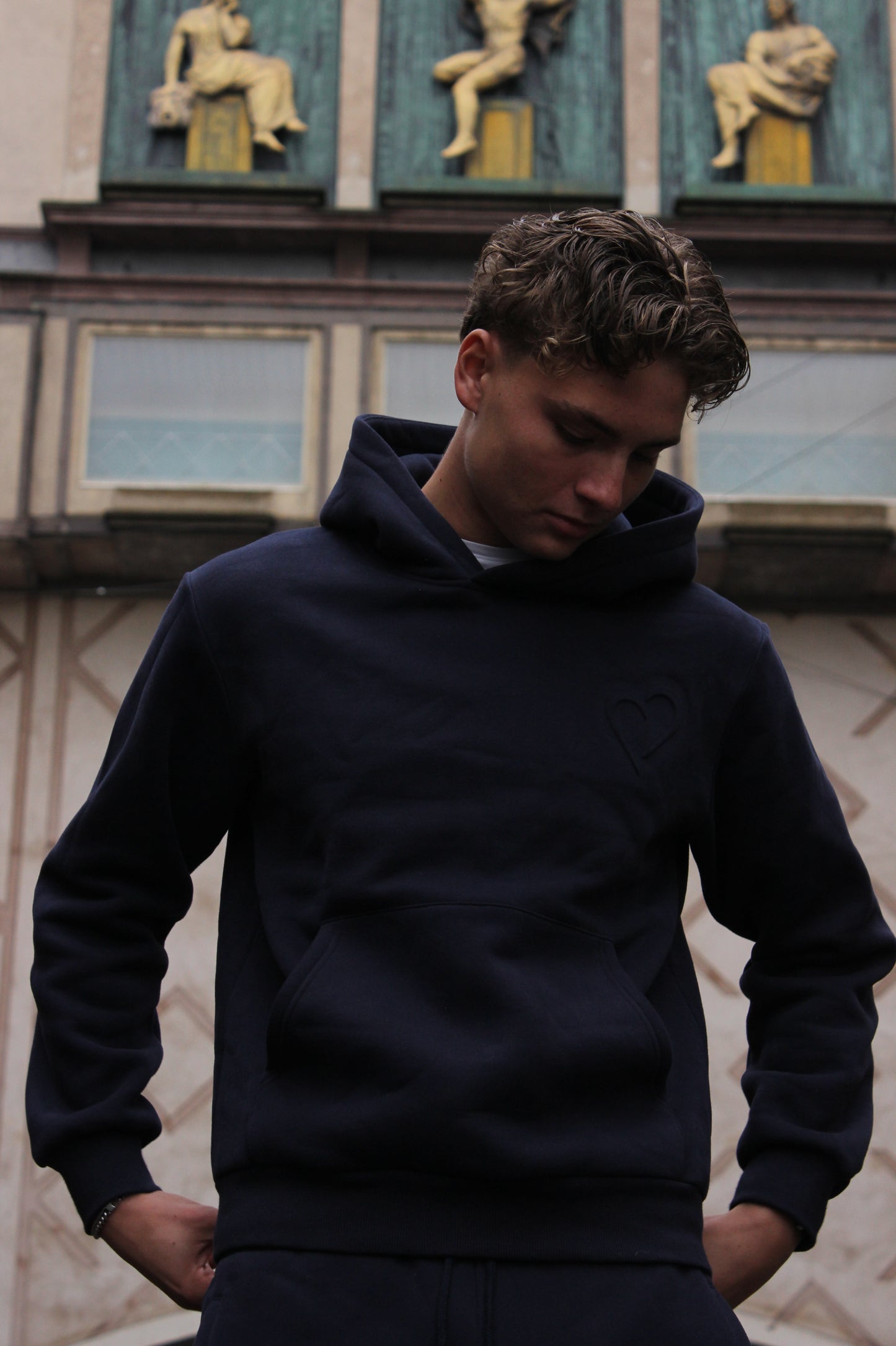 Embossed Hoodie - Dark Blue
