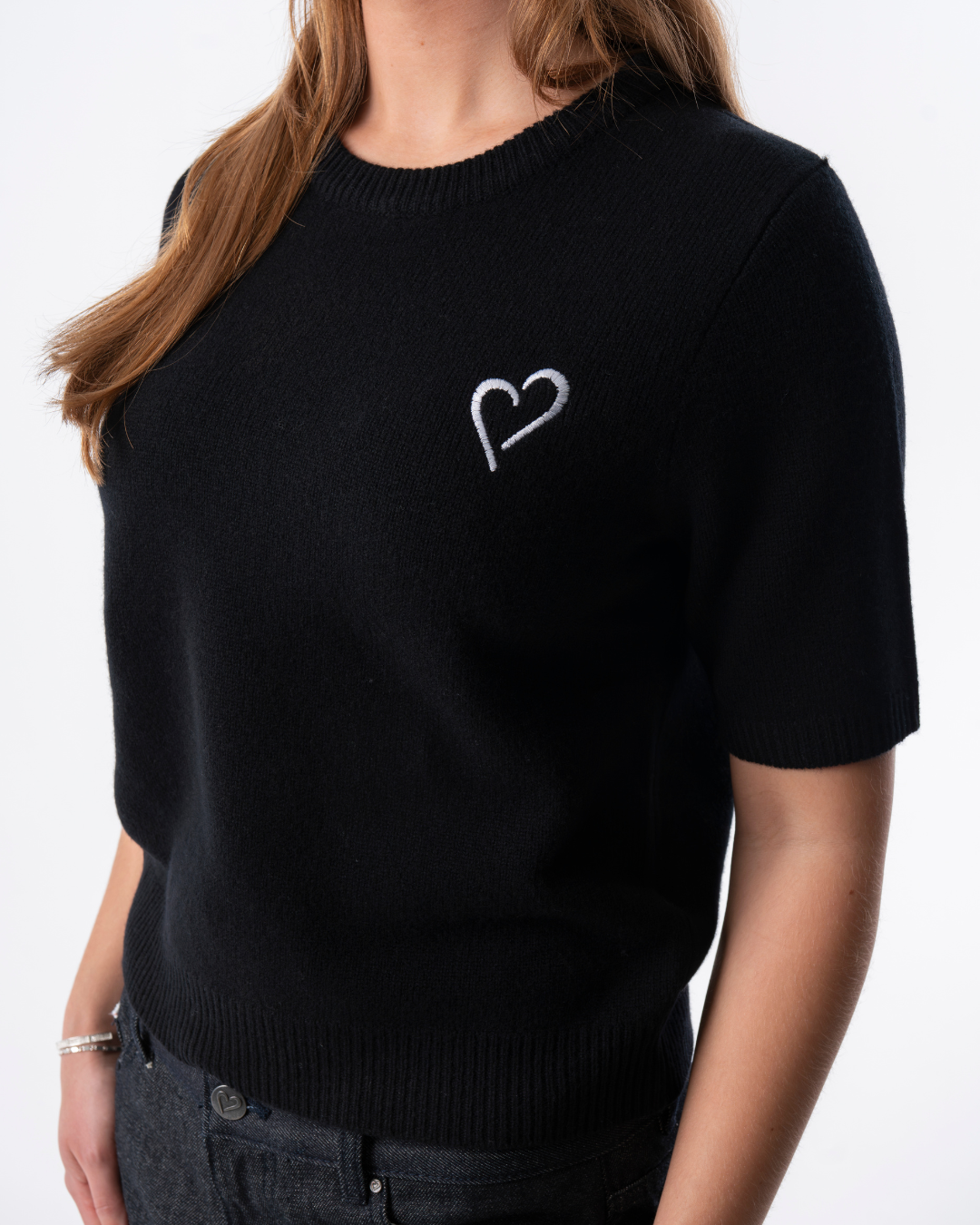Short Sleeve Merino Knit Big Collar - Black