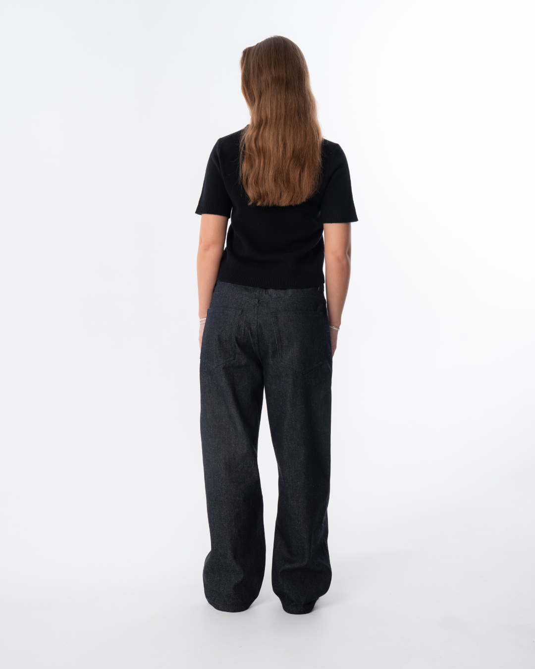 Short Sleeve Merino Knit Small Collar - Black