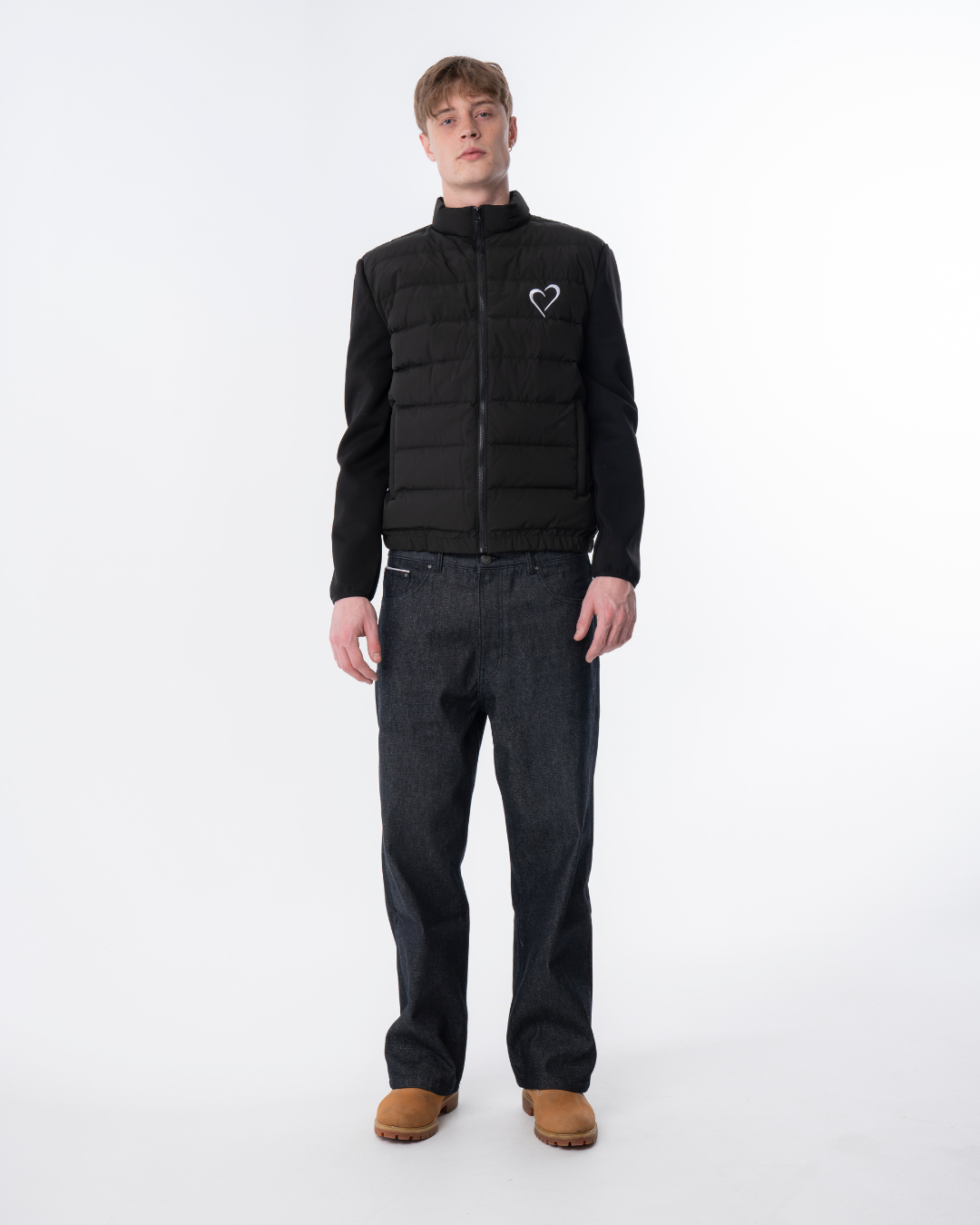 Knit Puff with Hood & Heart - Black