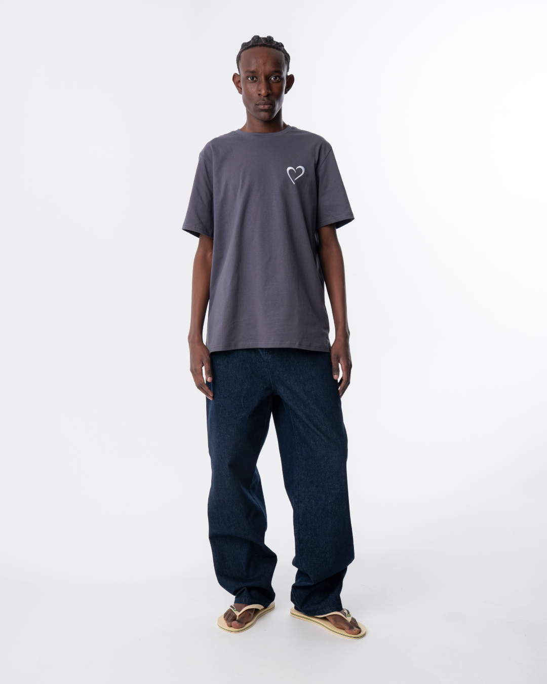 Signatur T-Shirt med hvidt hjerte - Grå
