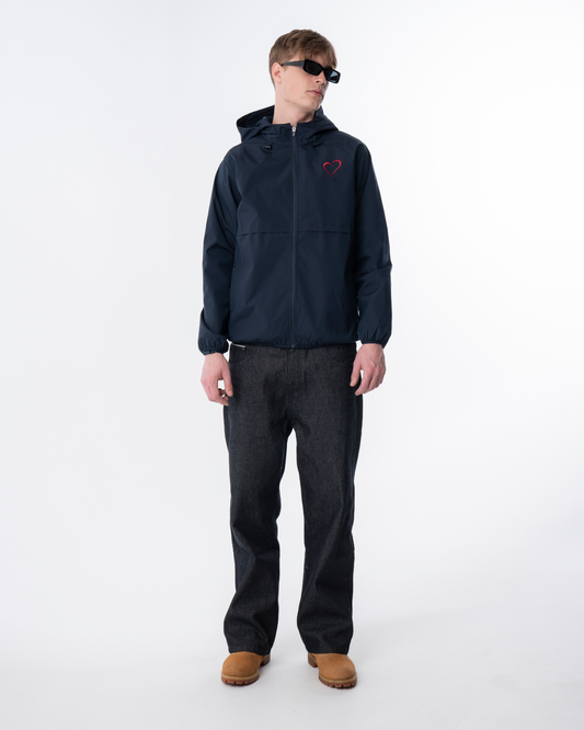 Windjacket med Rødt Logo Mørkeblå
