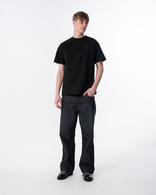 Signatur T-Shirt med gråt hjerte - Sort