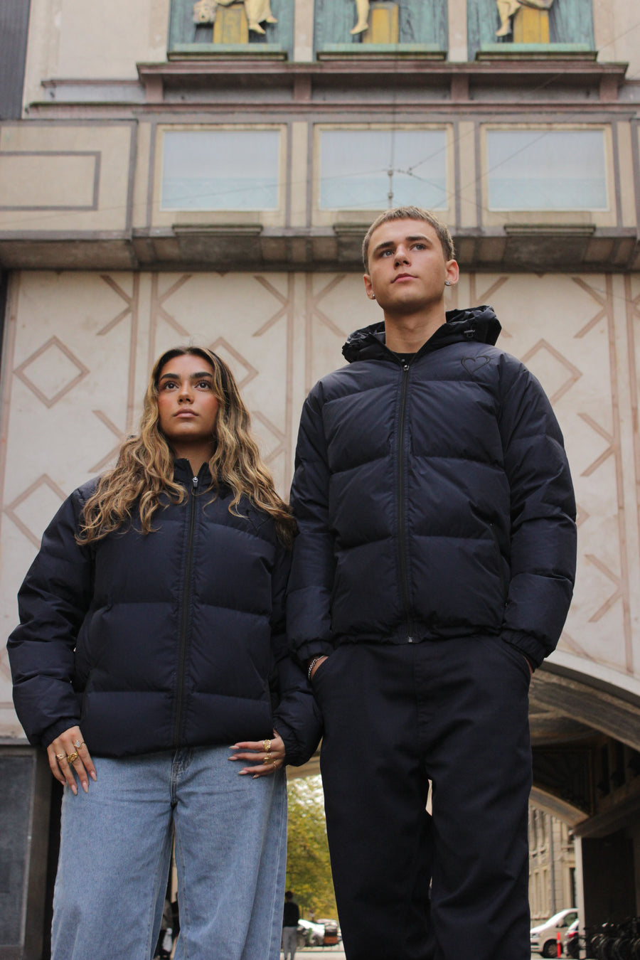 Pufferjacket med Hjerte Mørkeblå