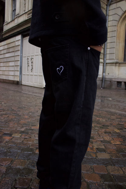 Sorte Denim Jeans med Logo