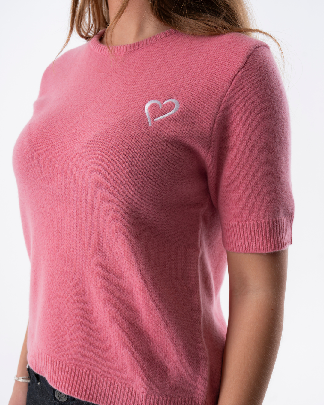 Short Sleeve Merino Knit Small Collar - Pink