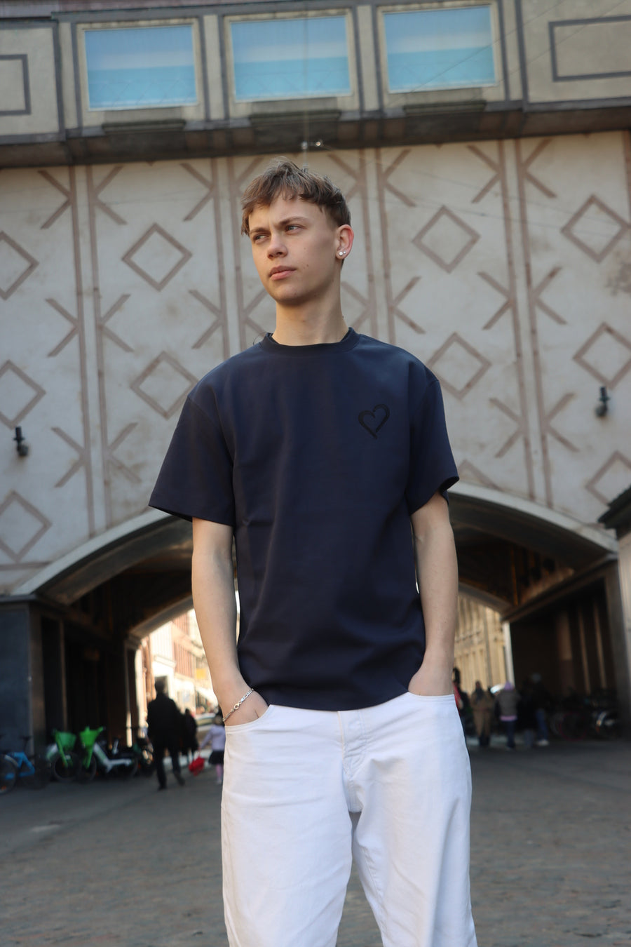 Heavyweight T-Shirt with Black Heart - Dark Blue