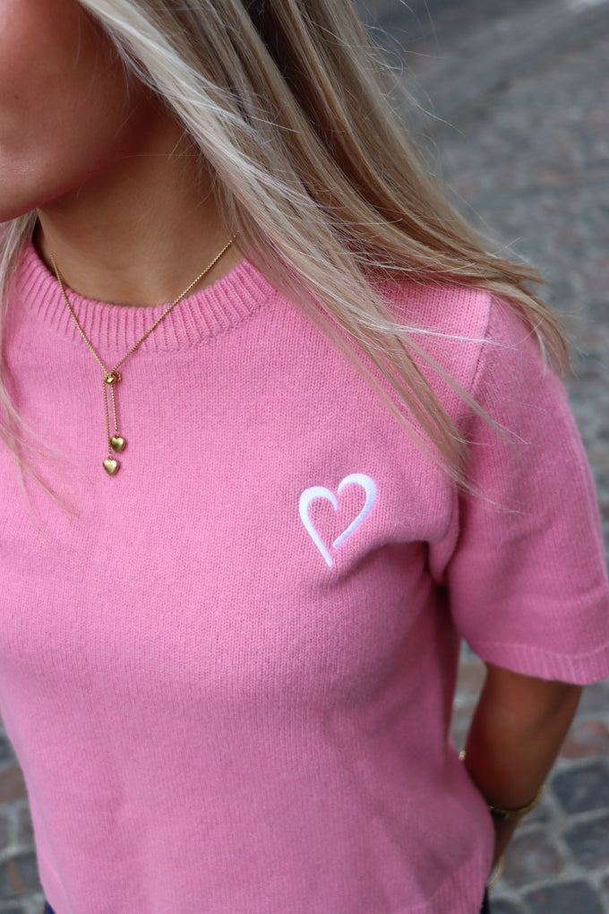 Short Sleeve Merino Knit Big Collar - Pink