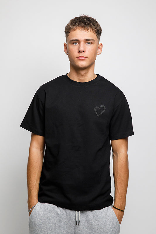 Heavyweight T-Shirt with Grey Logo - Black