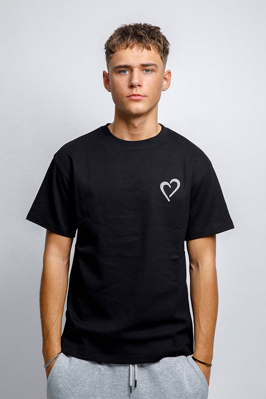 Heavyweight T-Shirt with White Heart - Black