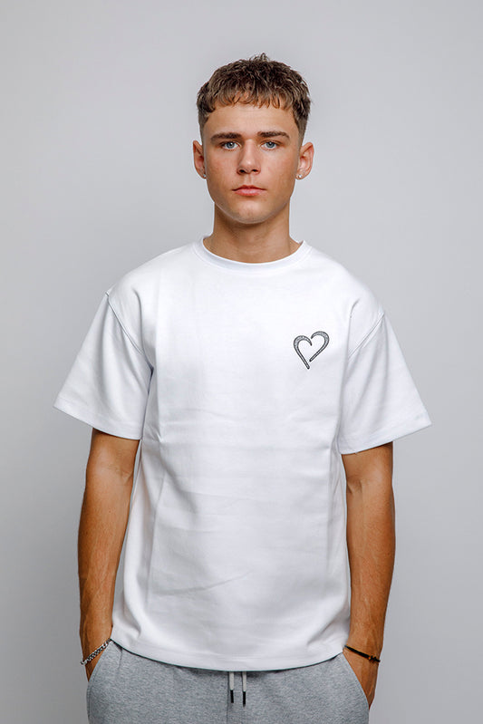 Heavyweight T-Shirt with Black Logo - White