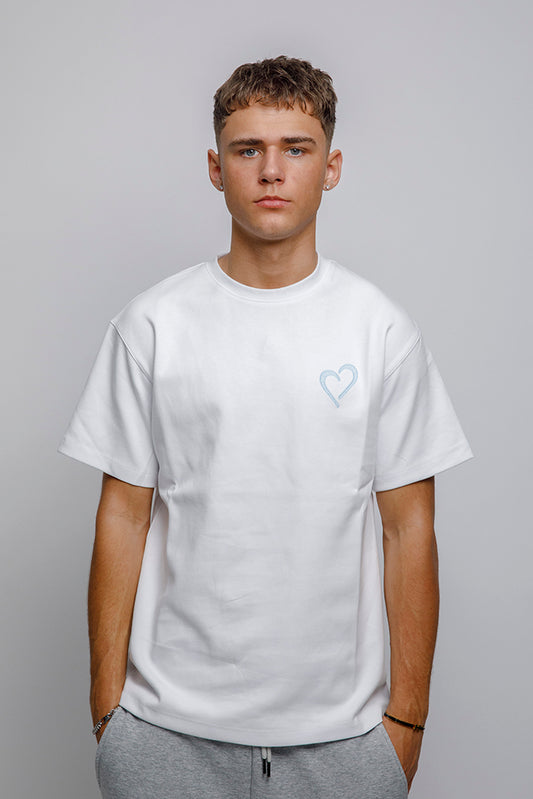 Heavyweight T-Shirt with Light Blue Heart - White