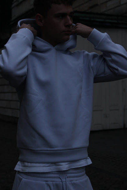 Sky Blue Cloud Hoodie with Embossed Logo