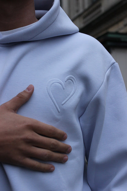 Sky Blue Cloud Hoodie with Embossed Logo