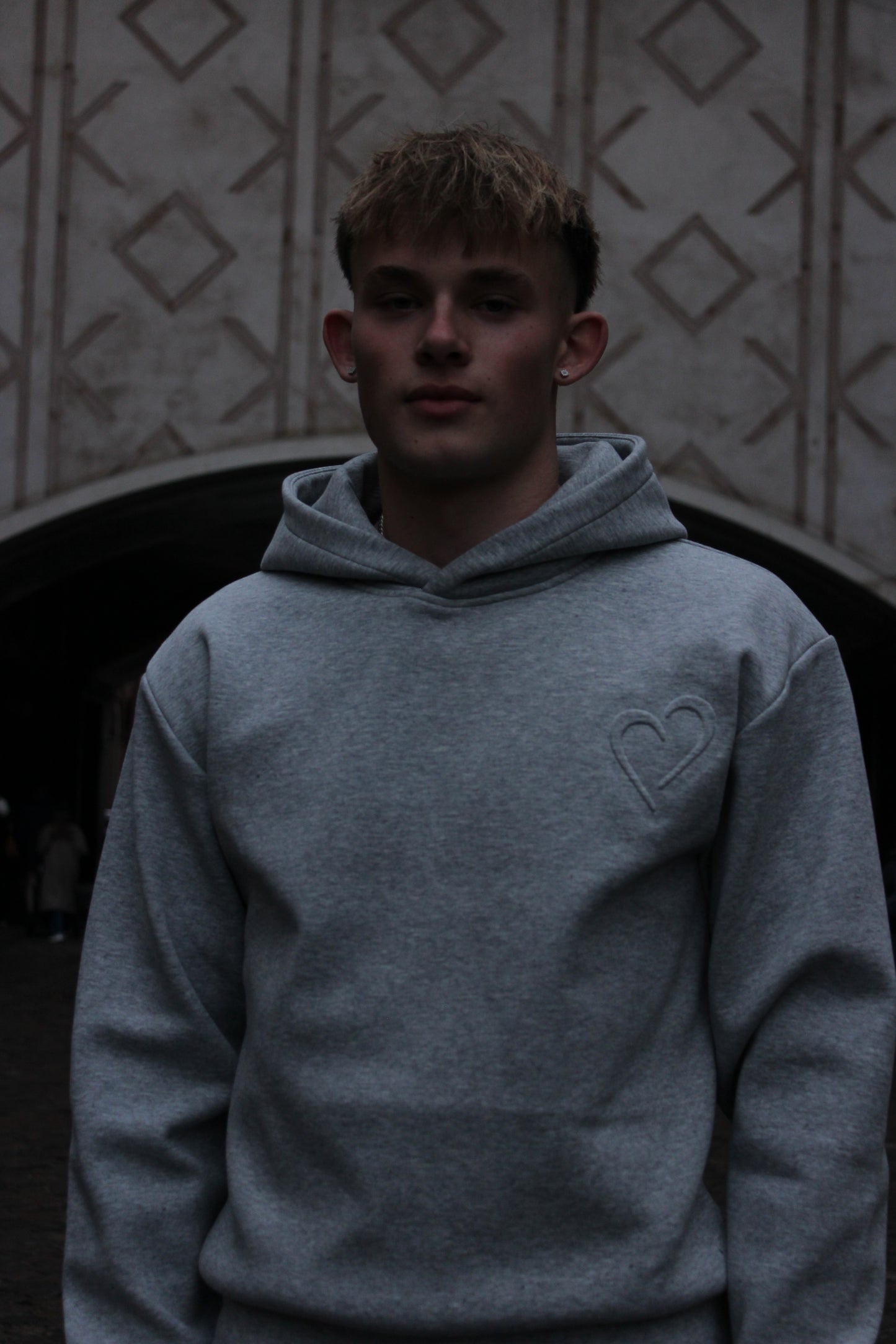 Light Grey Cloud Hoodie with Embossed Logo