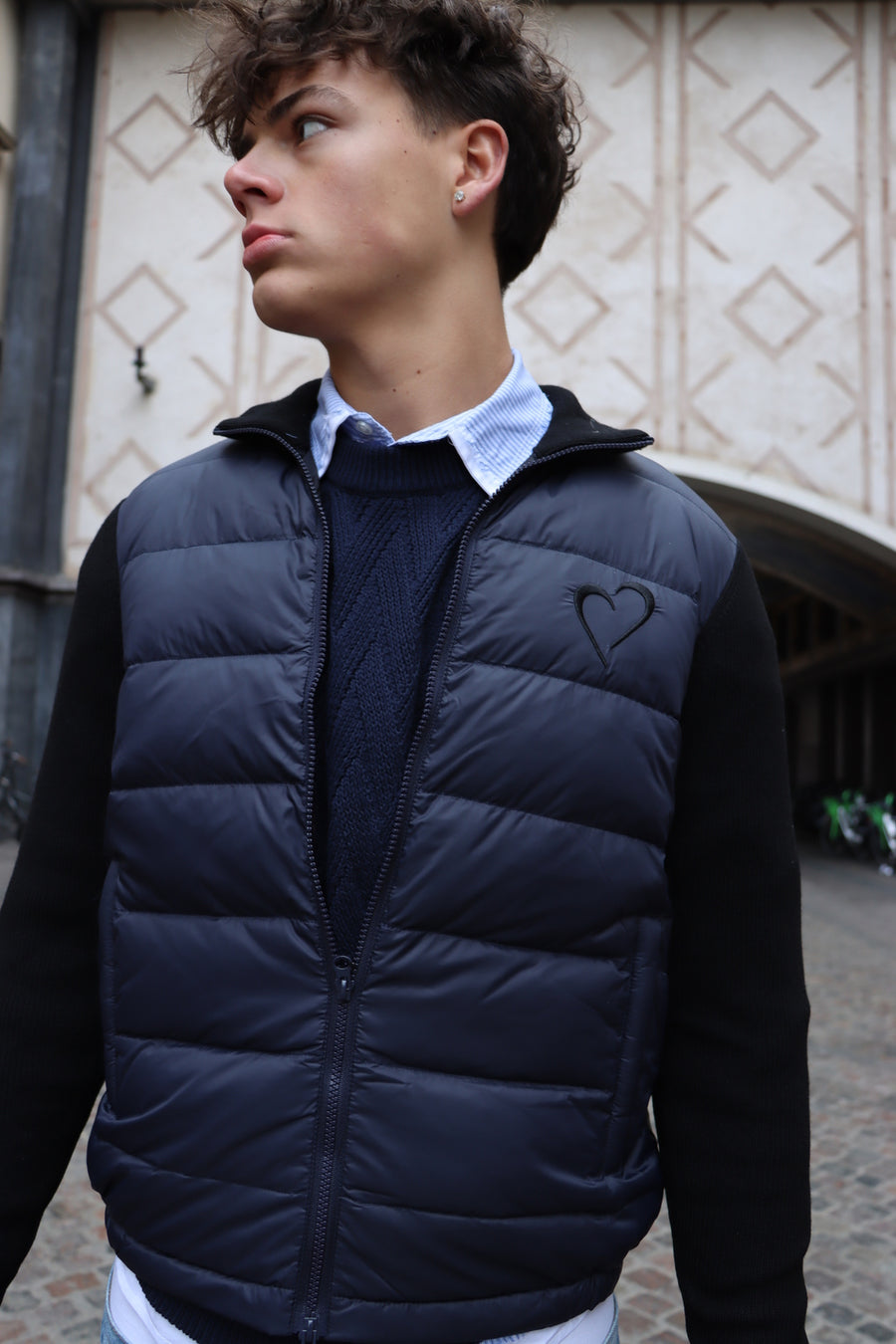 Knit Puff without Hood with Heart - Dark Blue