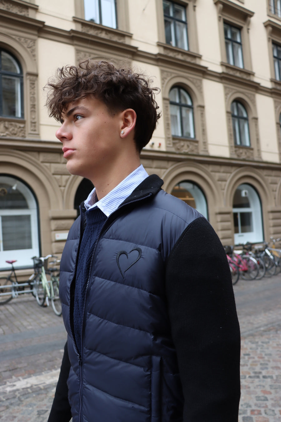 Knit Puff without Hood with Heart - Dark Blue