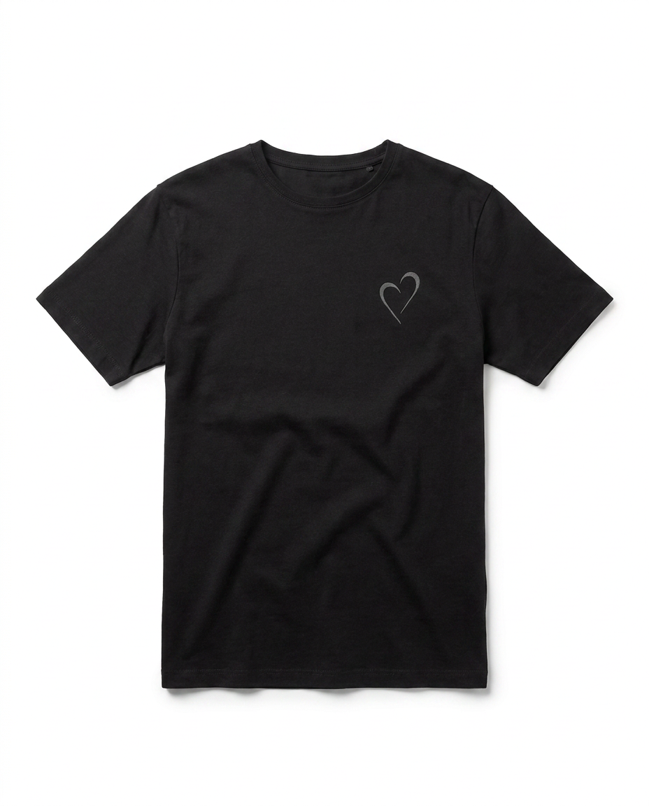 Heavyweight T-Shirt med Mørkegrå Hjerte - Sort