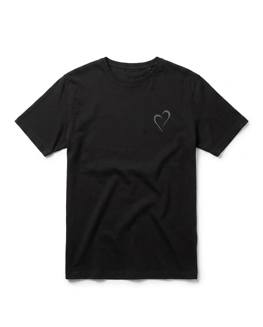 Heavyweight T-Shirt with Grey Heart - Black