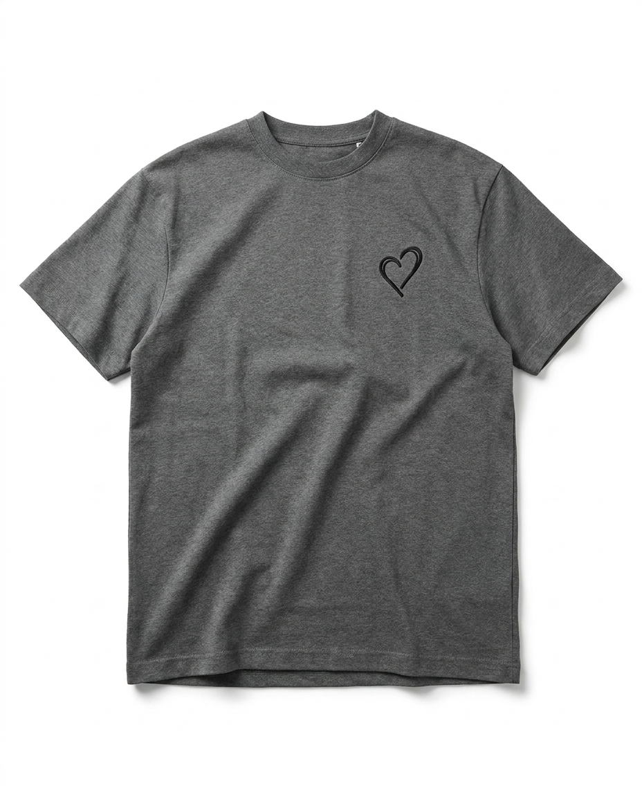 Regular T-Shirt with Black Heart - Dark Grey