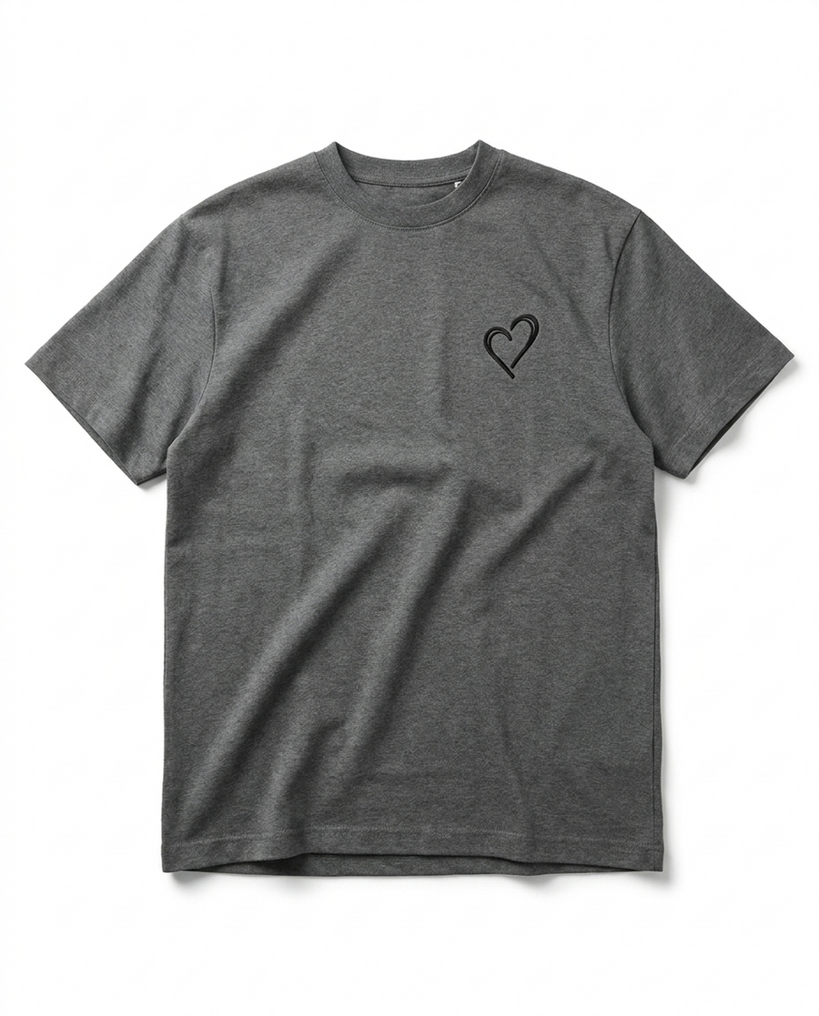 Regular T-Shirt with Black Heart - Dark Grey