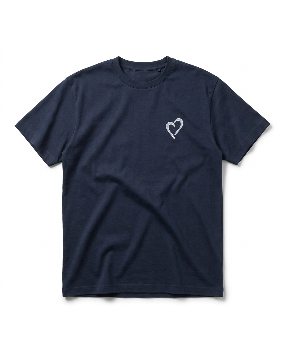 Heavyweight T-Shirt with White Heart - Dark Blue