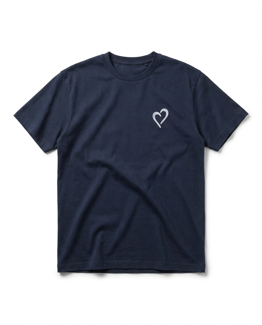Heavyweight T-Shirt with White Heart - Dark Blue