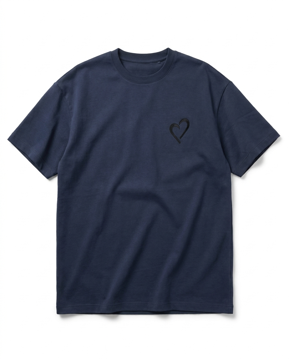 Heavyweight T-Shirt with Black Heart - Dark Blue