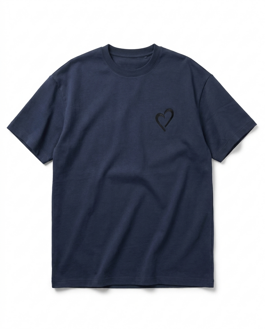 Heavyweight T-Shirt with Black Heart - Dark Blue