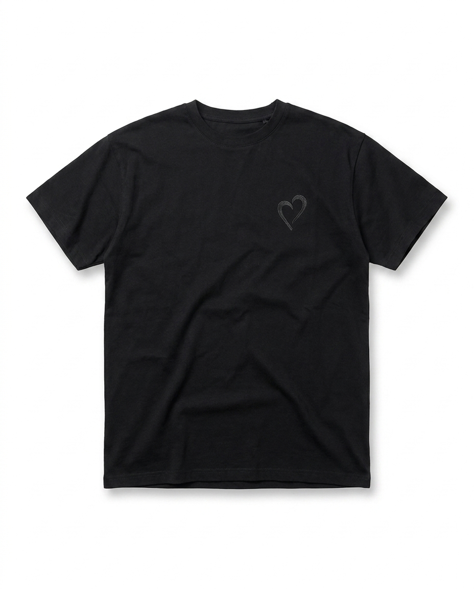 Signatur T-Shirt med gråt hjerte - Sort