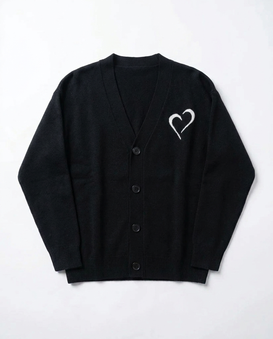 Merino Wool Cardigan Unisex  - Black