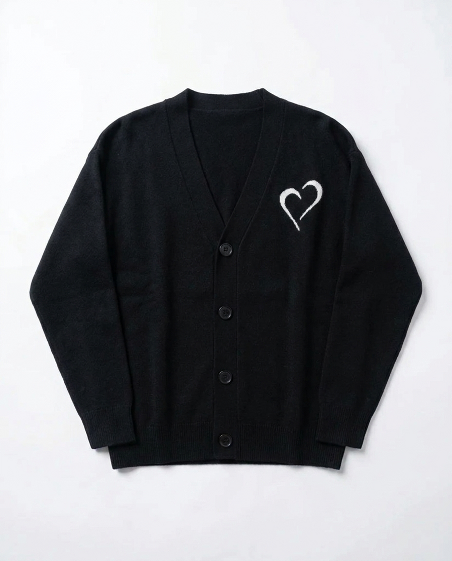 Merino Wool Cardigan Unisex  - Black
