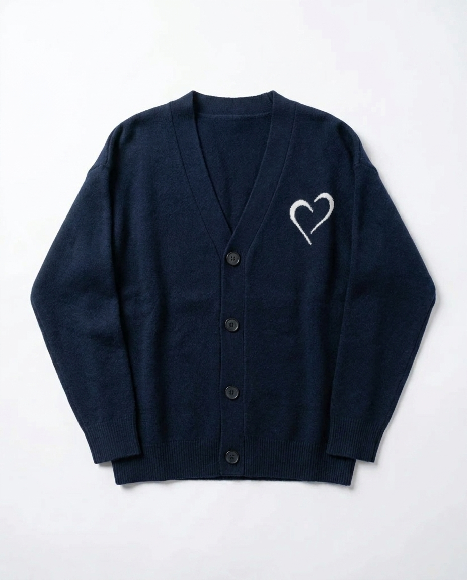 Merino Wool Cardigan - Dark Blue - Unisex