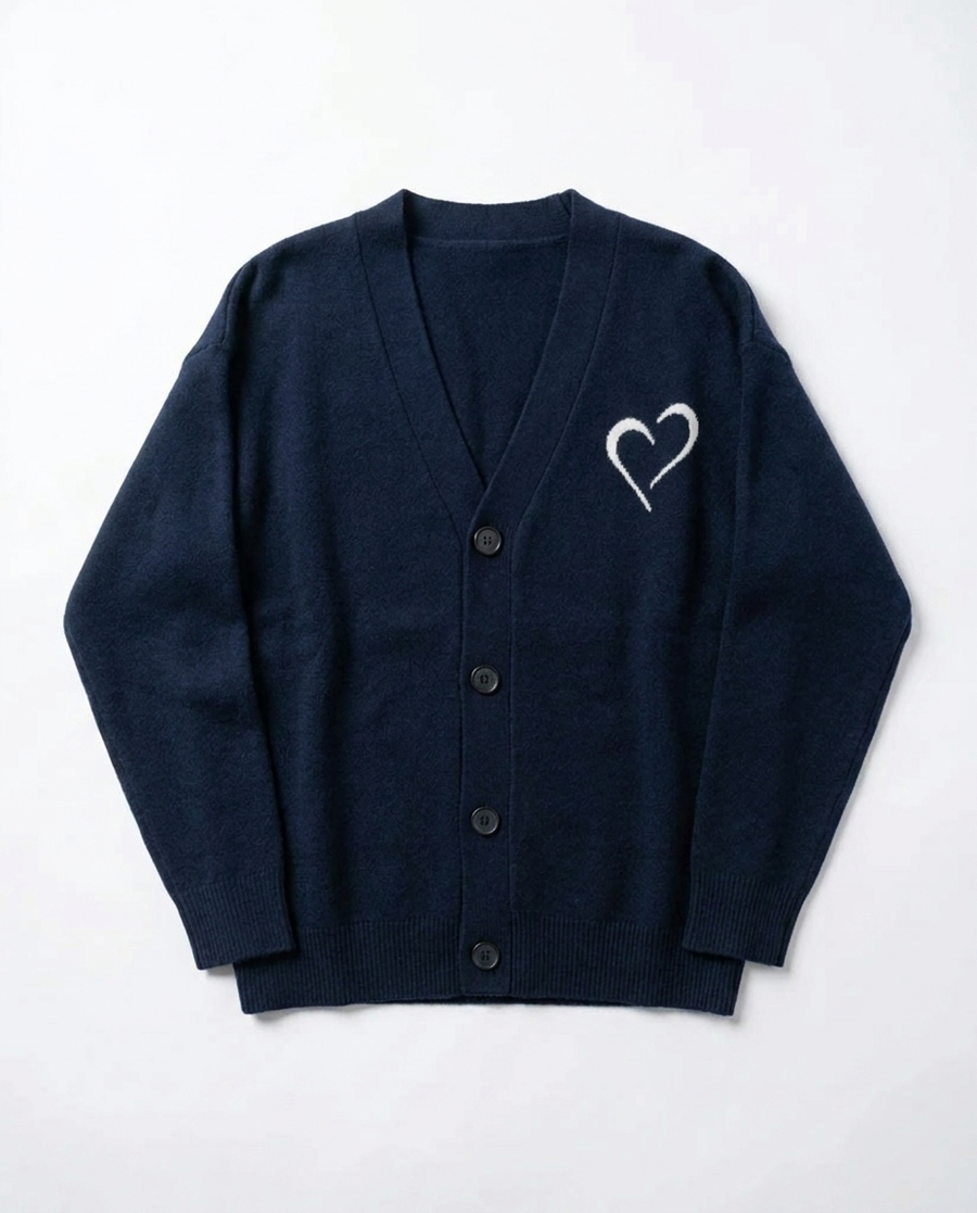 Merino Wool Cardigan - Dark Blue - Unisex